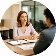 Client Success Manager speaking with an SME owner in a modern Singapore office